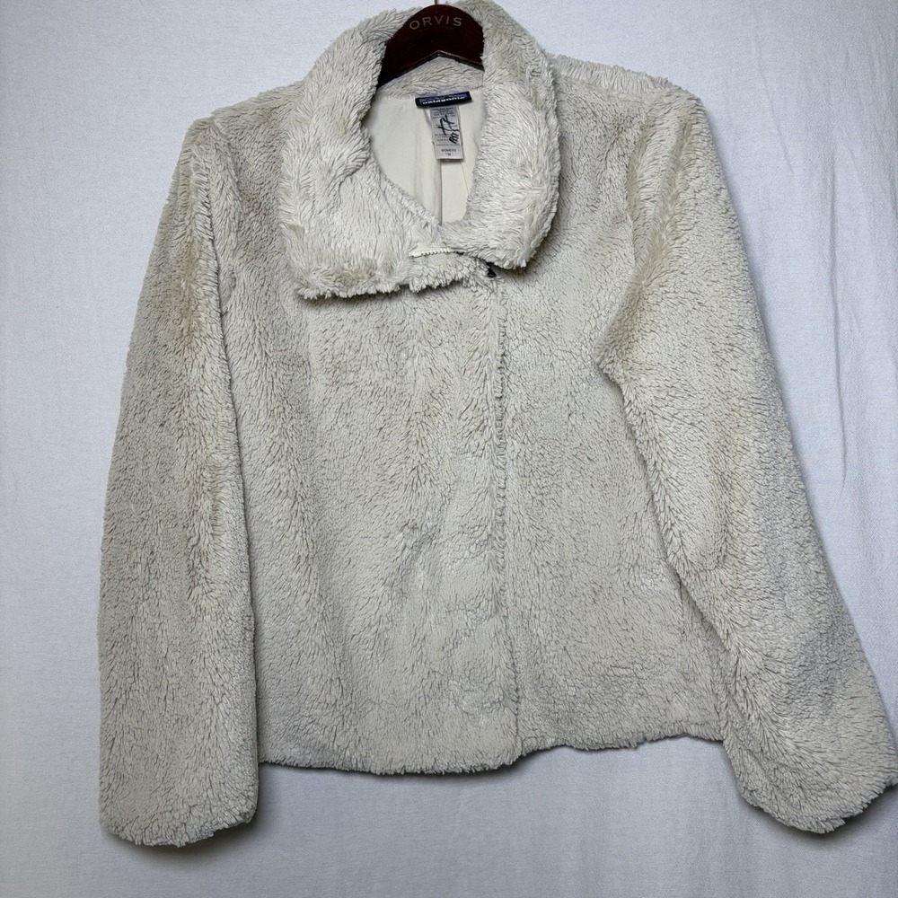 Patagonia Lunar Frost Faux Fur Jacket Full Zip Cream White Womens Sz Small Soft